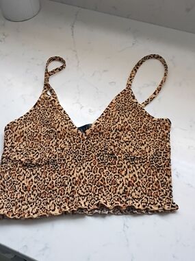 Faded Rose Leopard Print Smocked Cami Top - Tan